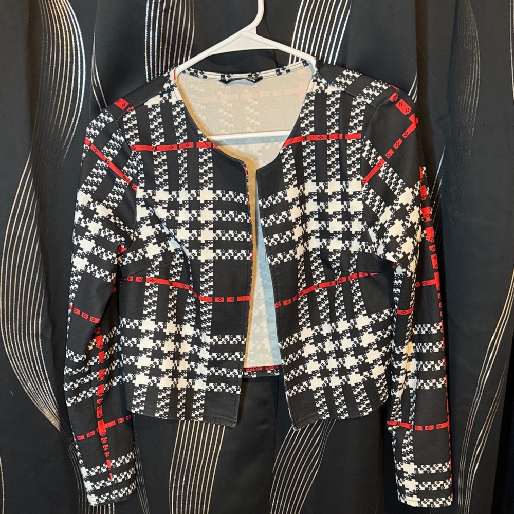 SHEIN Black and Red Plaid Blazer